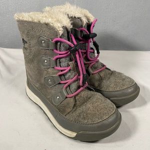 Sorel Whitney II Joan Lace Gray Waterproof Winter Snow Boots Youth Girls Size 1